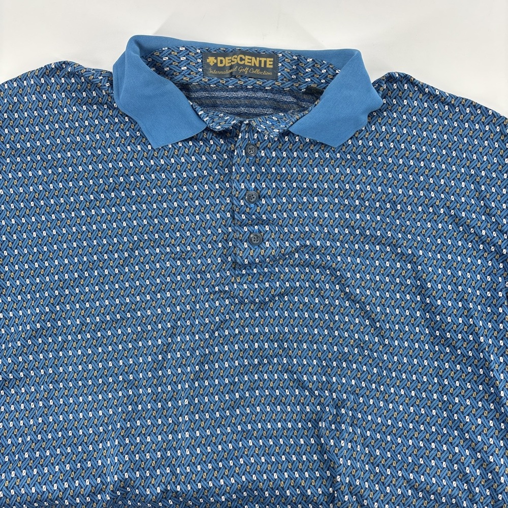 Descente International Collection VTG Polo Shirt Mens L Blue Diamond Pattern